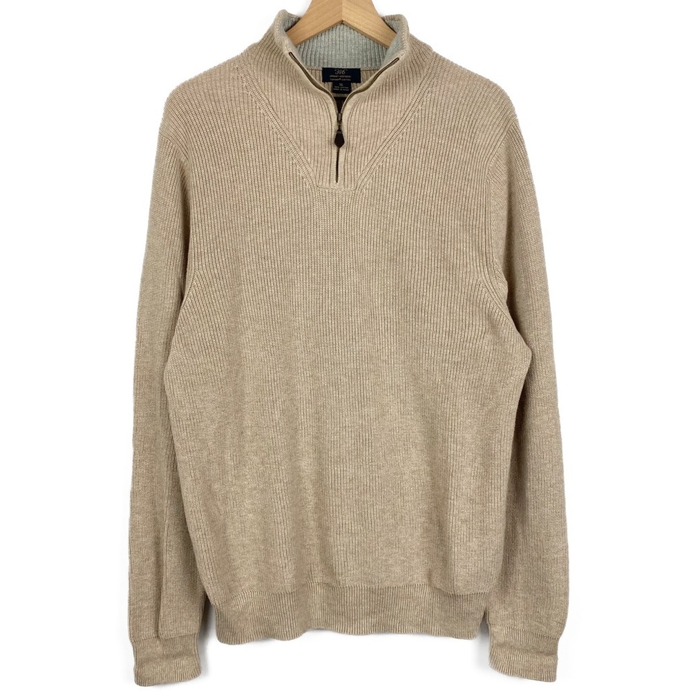 Brooks Brothers Mens Sweater Size XL‎ Supima Cotton 1/4 Zip Knit Pullover Tan